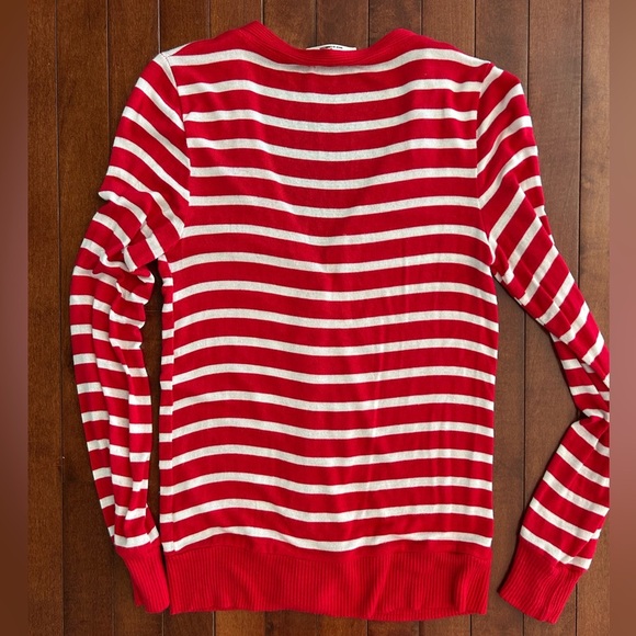 Zenana Red and White Stripe Snap Cardigan Shirt Size Small - Picture 6 of 6